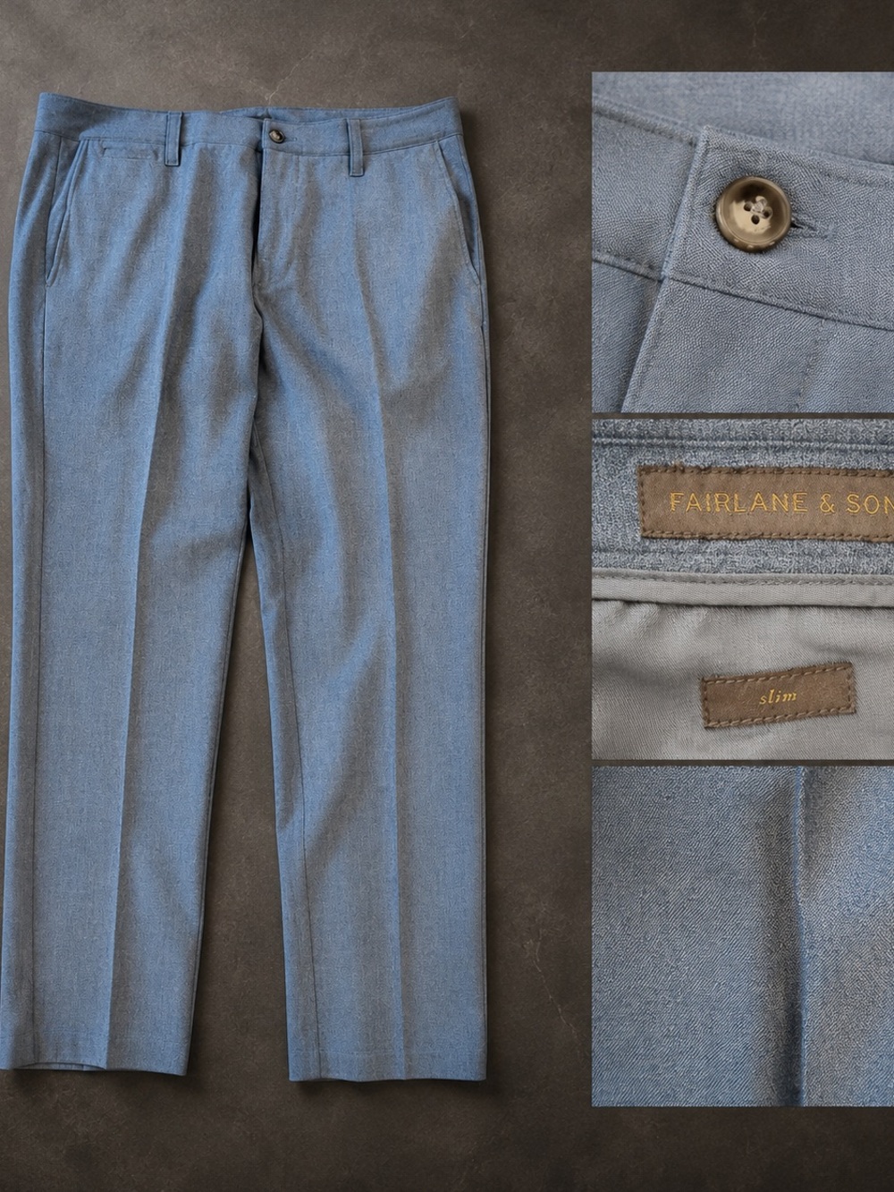 Fairlane & Sons Slim-Fit Stretch Trousers Blue Gray Men’s 36x30
